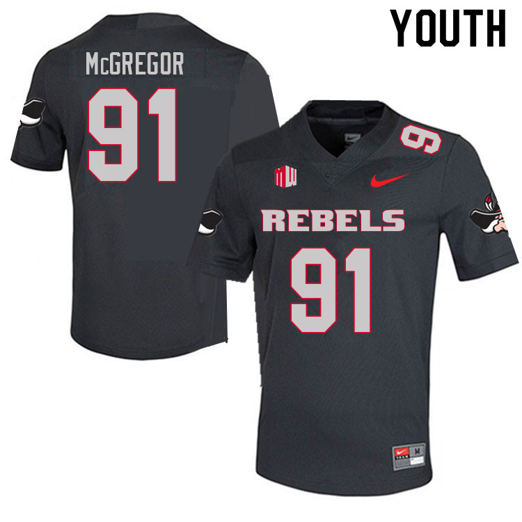 Youth #91 Noah McGregor UNLV Rebels College Football Jerseys Sale-Charcoal